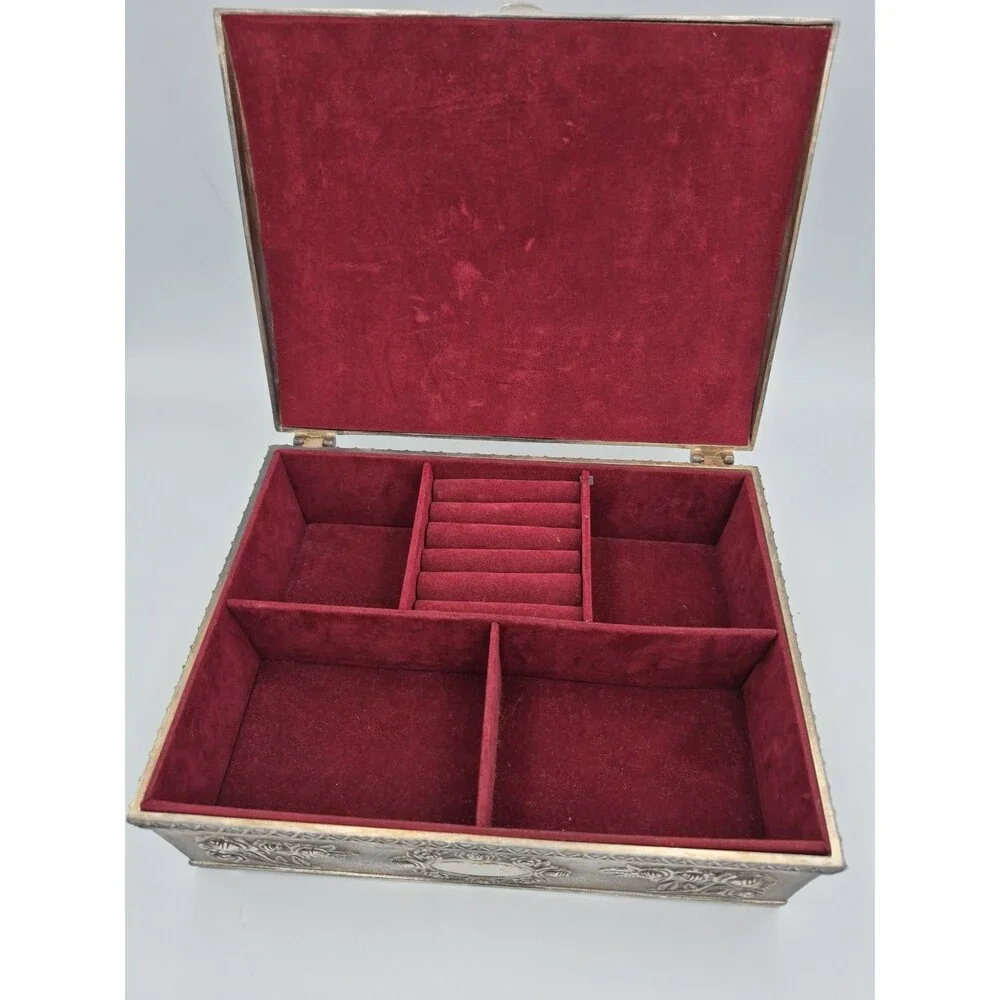 Vintage Godinger Silver Plated Large Jewelry Box Red Velvet Interior 1980s